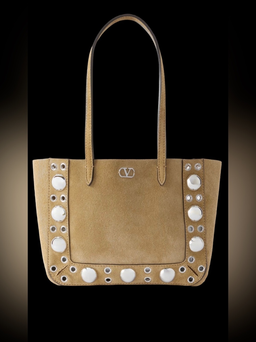 Valentino Garavani Tan Suede Tote with Silver Stud Detailing
